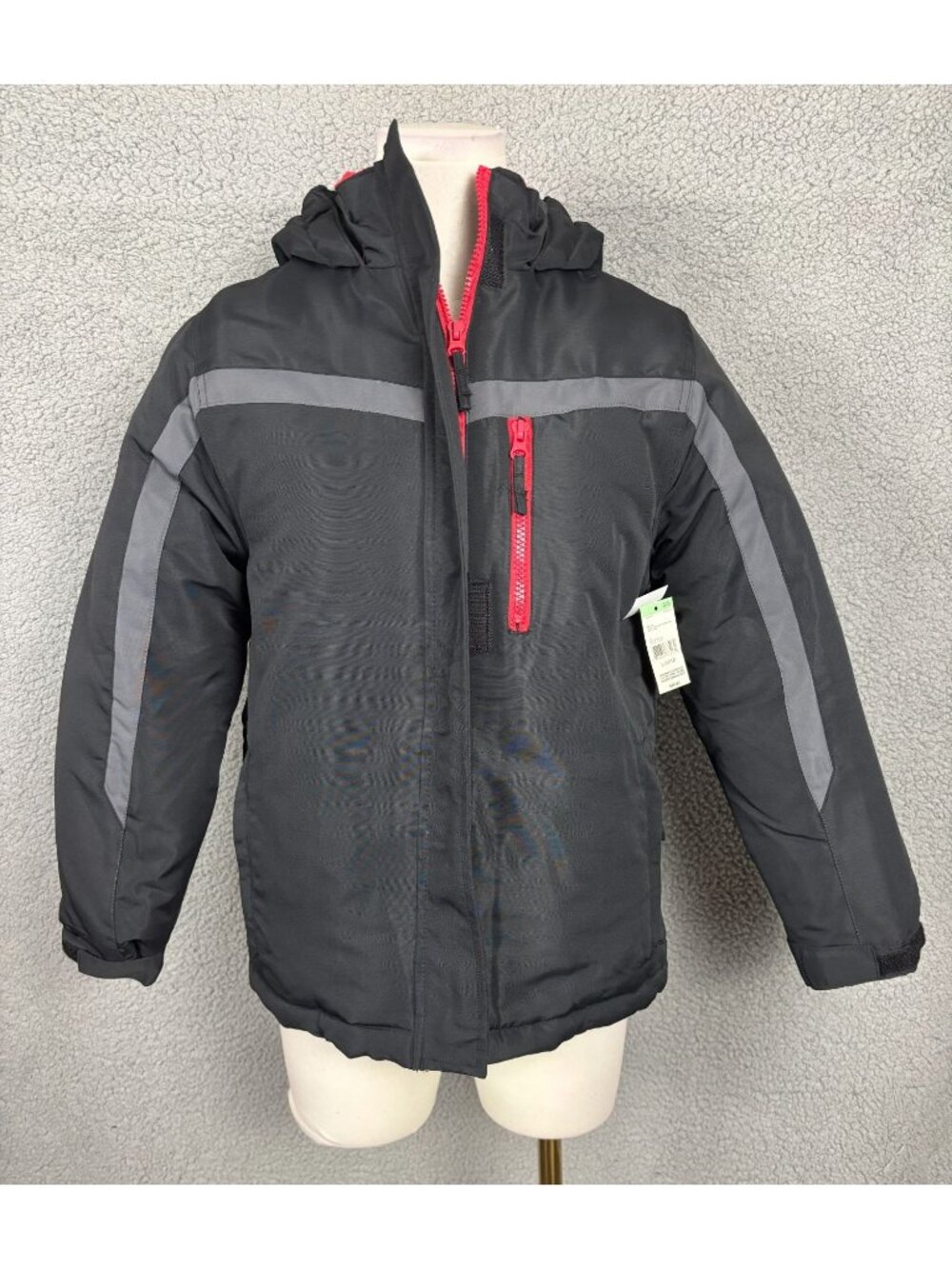 Roebuck & Co Boys Water-Resistant Hooded Winter Jacket Black & Red L (10/12 NWTs